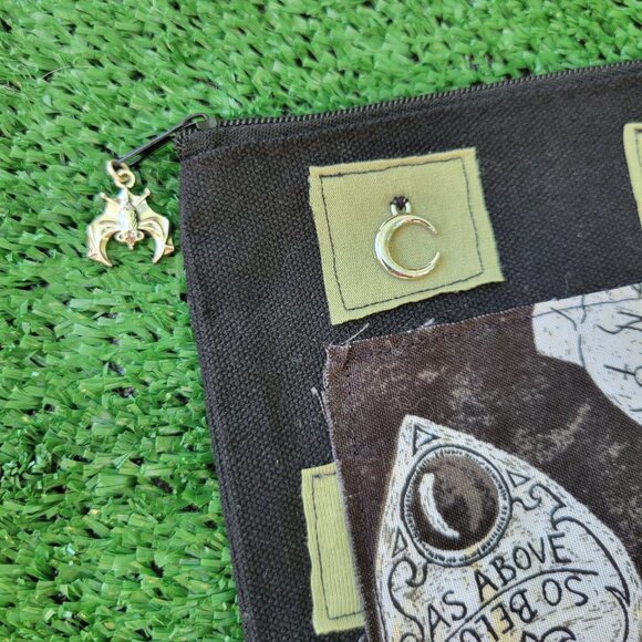 Handmade Black Zippered Halloween Patchwork Canvas Bag - Picture 3 of 5